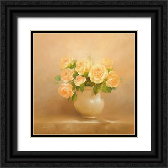 Fasani 12x12 Black Ornate Wood Framed with Double Matting Museum Art Print Titled - ROMANTIC ROSES I