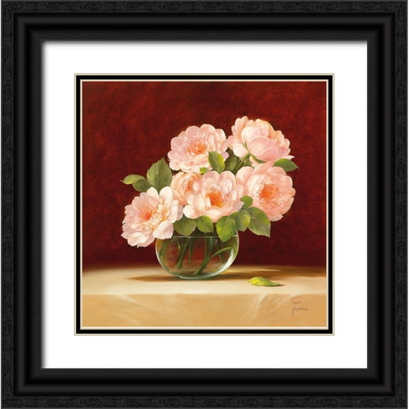 Fasani 20x20 Black Ornate Wood Framed with Double Matting Museum Art Print Titled - BOUQUET OF ROSES II