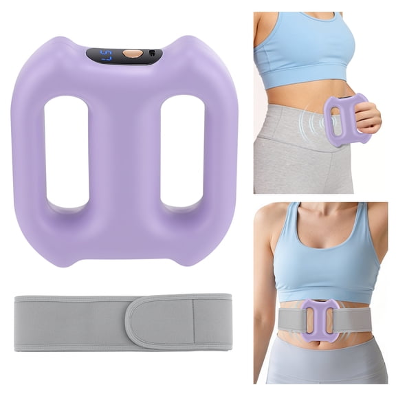 Fascia Ring Massager with 5 Intensity Levels & 3 Smart Modes, Cordless Dual Ring Fascia Tool with Strap for Hands-Free Use, Portable Vibration for Stomach Waist Back Thigh, Purple