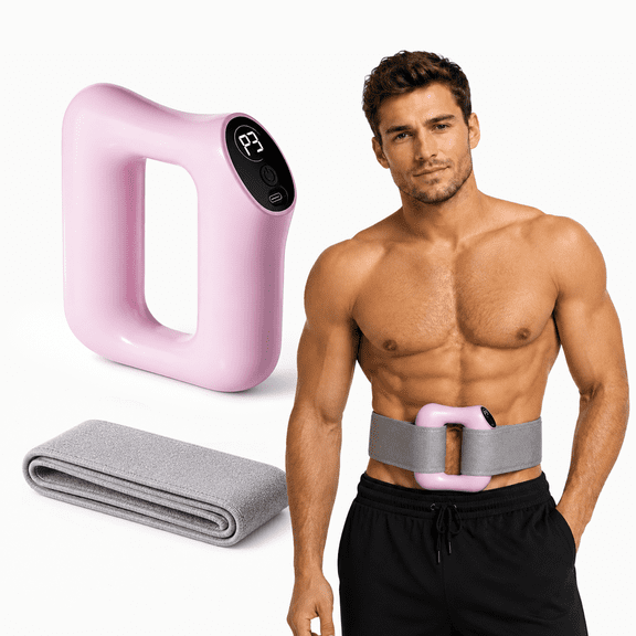 Fascia Ring Massager with Adjustable Strap, Deep Tissue Vibration Muscle Massager for Belly, Back, Shoulder, Leg, 5 Modes 3 Intensity Levels, Hands-Free Full Body Massage Belt, PINK