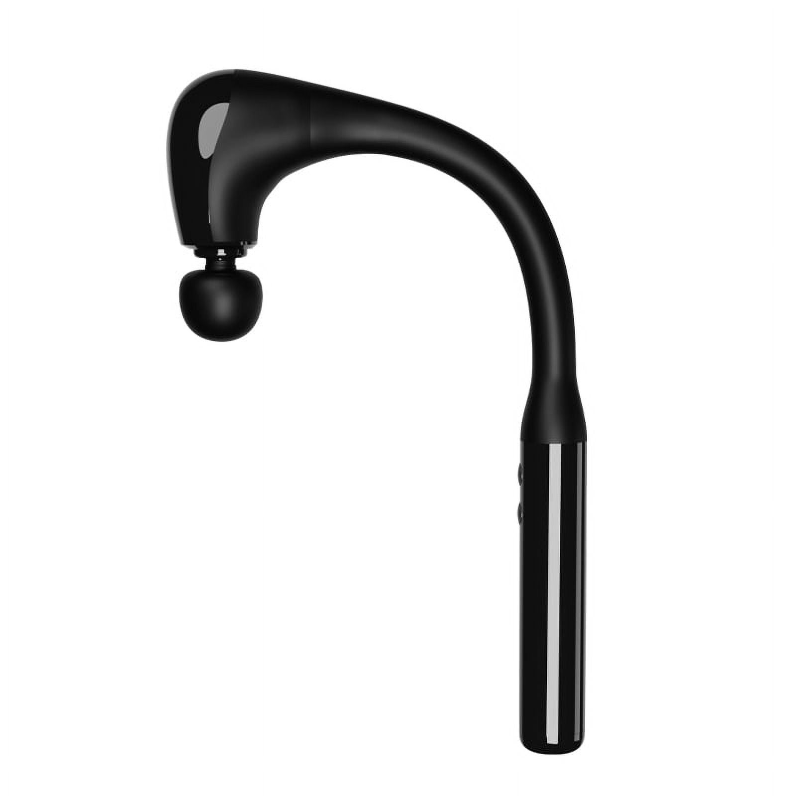 Fascia gun with extended handle and elbow for self-assist massage of the upper and lower back. Muscle relaxation and massage done alone. Massage gun