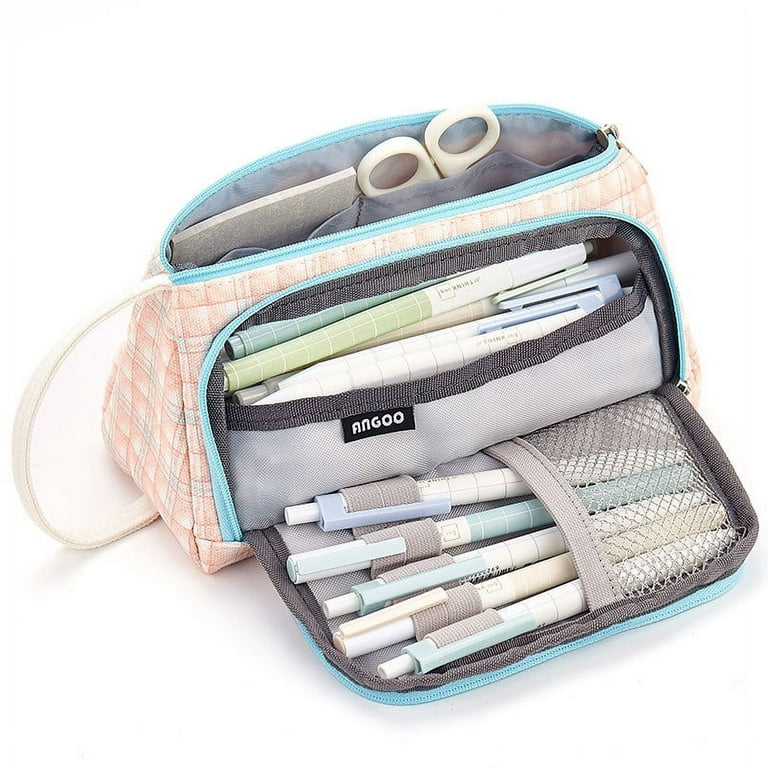 Large Capacity Zipper Pencil Case Canvas Pouch Stationery Makeup Storage  Pen Bag