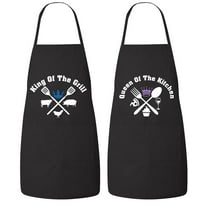 Fasciino Set of King of the Grill and Queen of the Kitchen His and Hers Couples Apron Valentines Wedding Bridal Gift 2pcs Matching Couples