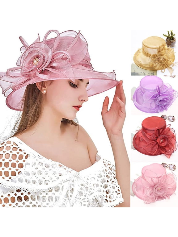 Fascinator Church Hat Wide Brim Sun Hat for Cocktail Tea Party Wedding