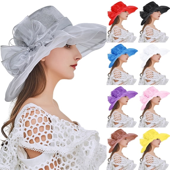 Fascinator Derby Hats for Women 2026 Floral Tea Party Bridal Church Wedding Headwear Ladies Flowers Fascinators Big Wide Brim Fedoras Sun Hat Pink One Size