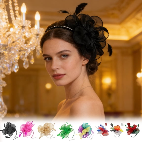 Fascinator Feather Flower Headband,50s 80s Cocktail Church Head Band With Clip,Women Mesh Feather Flower Church Derby Headband Clip Wedding Tea Party Hat For Women