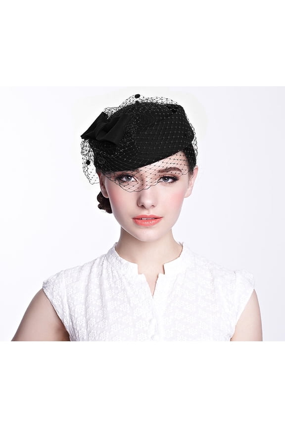 Fascinator Hat, British Veil Wool Pillbox Hat for Women, Elegant Vintage Bow Headwear Derby Hat for Church, Tea Party, Wedding, Christmas