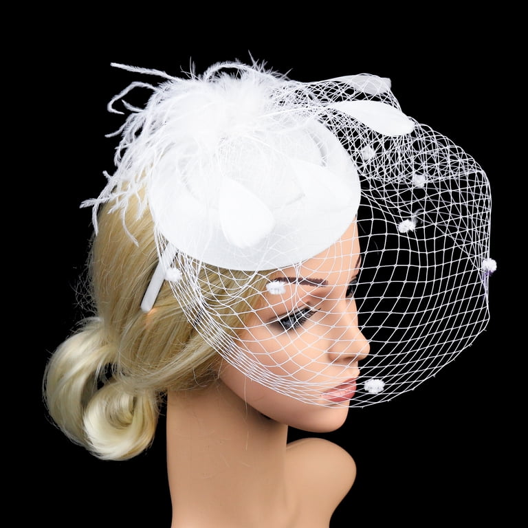 Women Mesh Fascinator Hats Set Veil Feather Headbands for Wedding Party Bniksok 5-Pack Khaki Apricot Fascinator Hat for Women Tea  main image 4
