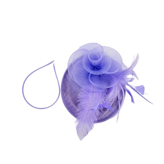 Purple Pillbox Fascinator Headband for Women Vintage Hat for Weddings Tea Party with Feathers Mesh Clip