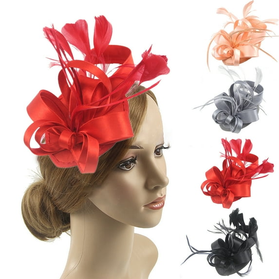 Fascinator Hats Feather Satin Tea Party Hat Wedding Church Derby Bridal Headwear for Women Girls