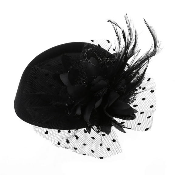 Fascinator Hats for Women Pillbox Cap with Flower Feather Mesh Veil and Hair Clip Cocktail Tea Party Headwear Headdress