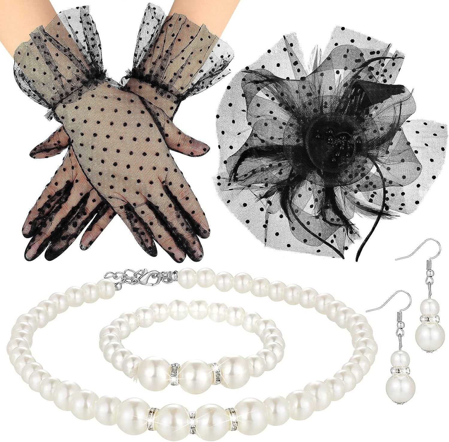 Fascinator Hats for Women Tea Party Hats and Gloves Set Include Mesh