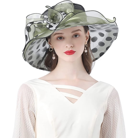 Fascinator Hats for Women, Women's Organza Church Derby Hat Hats Wide Brim Tea Party Hats Uv Protection Sun Hat