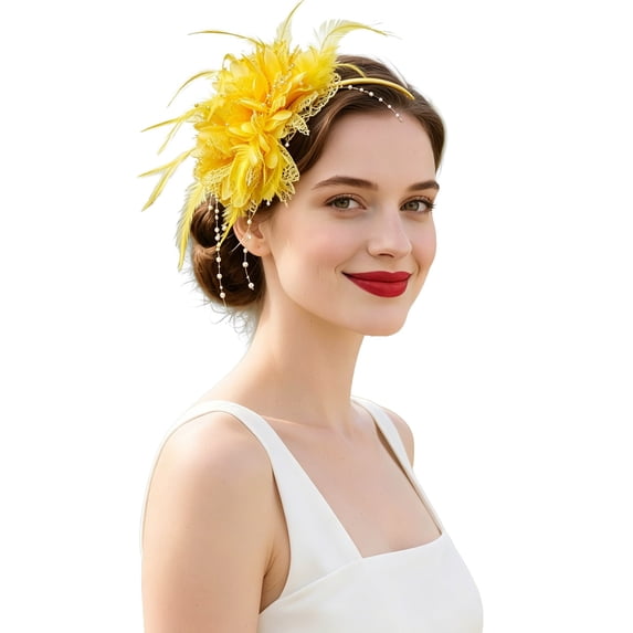 Fascinator Headband - Vintage Tea Party Hat with Feathers for Women Derby Hats Wedding Flower Feathers Hair Clip