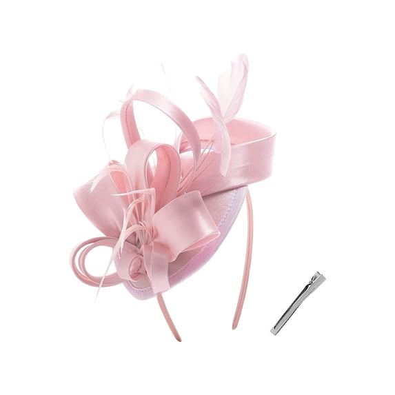 Pink Fascinator Headband for Women Vintage Flower Fascinator Hat for Weddings Tea Party with Feathers Mesh Clip