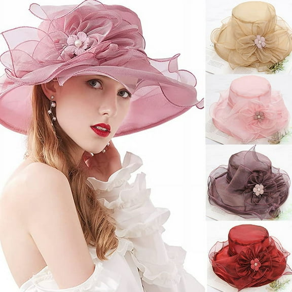 Fascinator Wedding Derby Hats for Women Bridal Organza Church Tea Party Hat Wide Brim Sun Hat