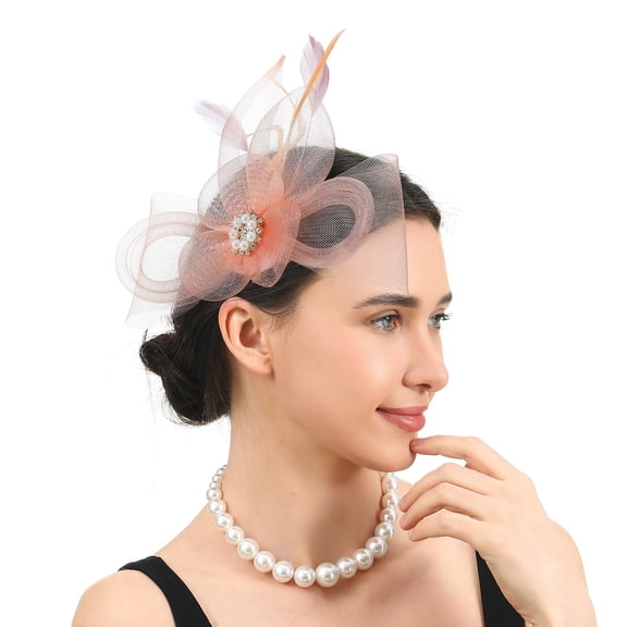 Fascinators Bridal Wedding Headflower Women's Mesh Tea Party Feather Hat Clip Hair Hoop（orange）