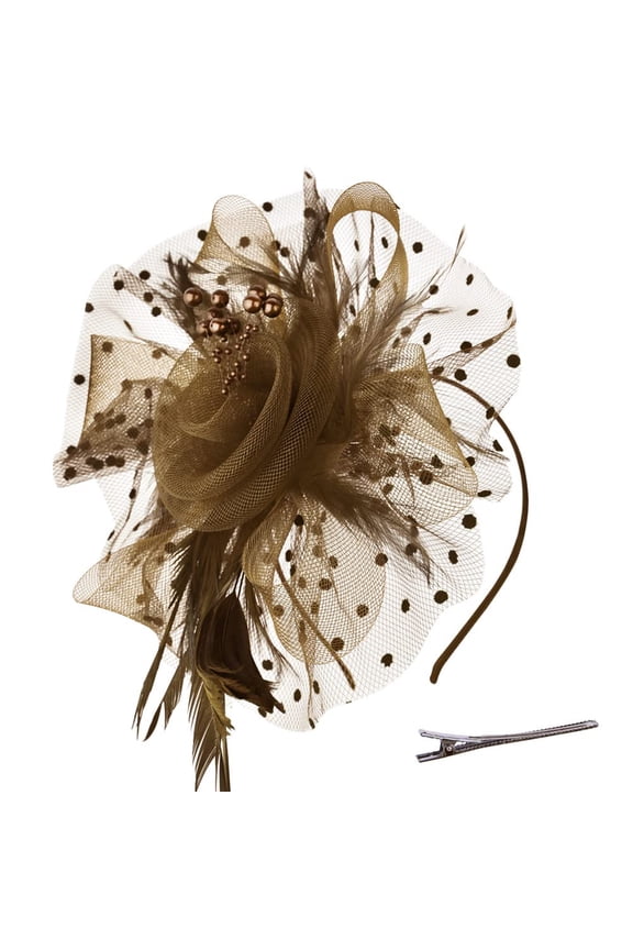 Fascinators Hat Flower Mesh Ribbons Feathers on a Headband and a Clip Tea Party Headwear for Girls and Women