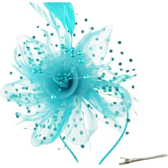 Fascinators Hat Flower Mesh Ribbons Feathers on a Headband and a Clip Tea Party Headwear for Girls and Women