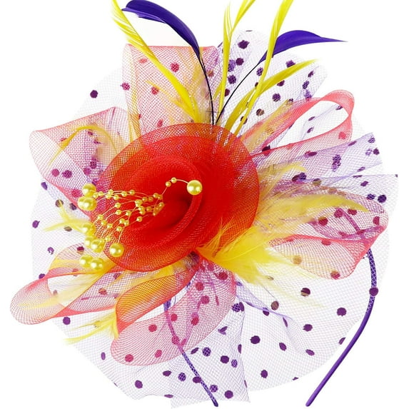 Fascinators Hat Flower Mesh Ribbons Feathers on a Headband and a Clip Tea Party Headwear for Girls and Women