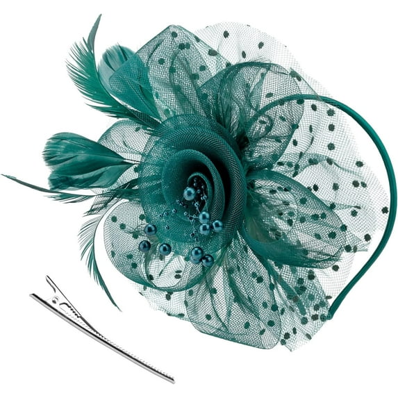 Fascinators Hat Flower Mesh Ribbons Feathers on a Headband and a Clip Tea Party Headwear for Girls and Women