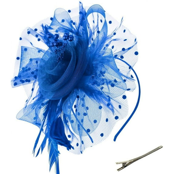 Fascinators Hat Flower Mesh Ribbons Feathers on a Headband and a Clip Tea Party Headwear for Girls and Women