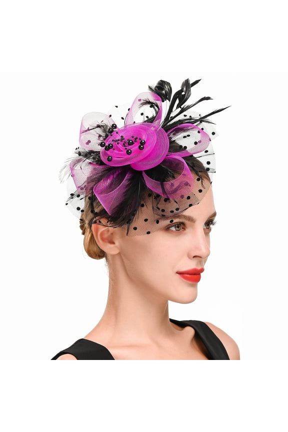 Fascinators Hat Flower Mesh Ribbons Feathers on a Headband and a Clip Tea Party Headwear for Women
