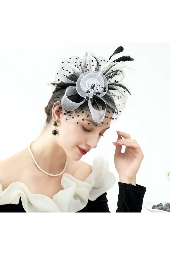 Fascinators Hat Flower Mesh Ribbons Feathers on a Headband and a Clip Tea Party Headwear for Women