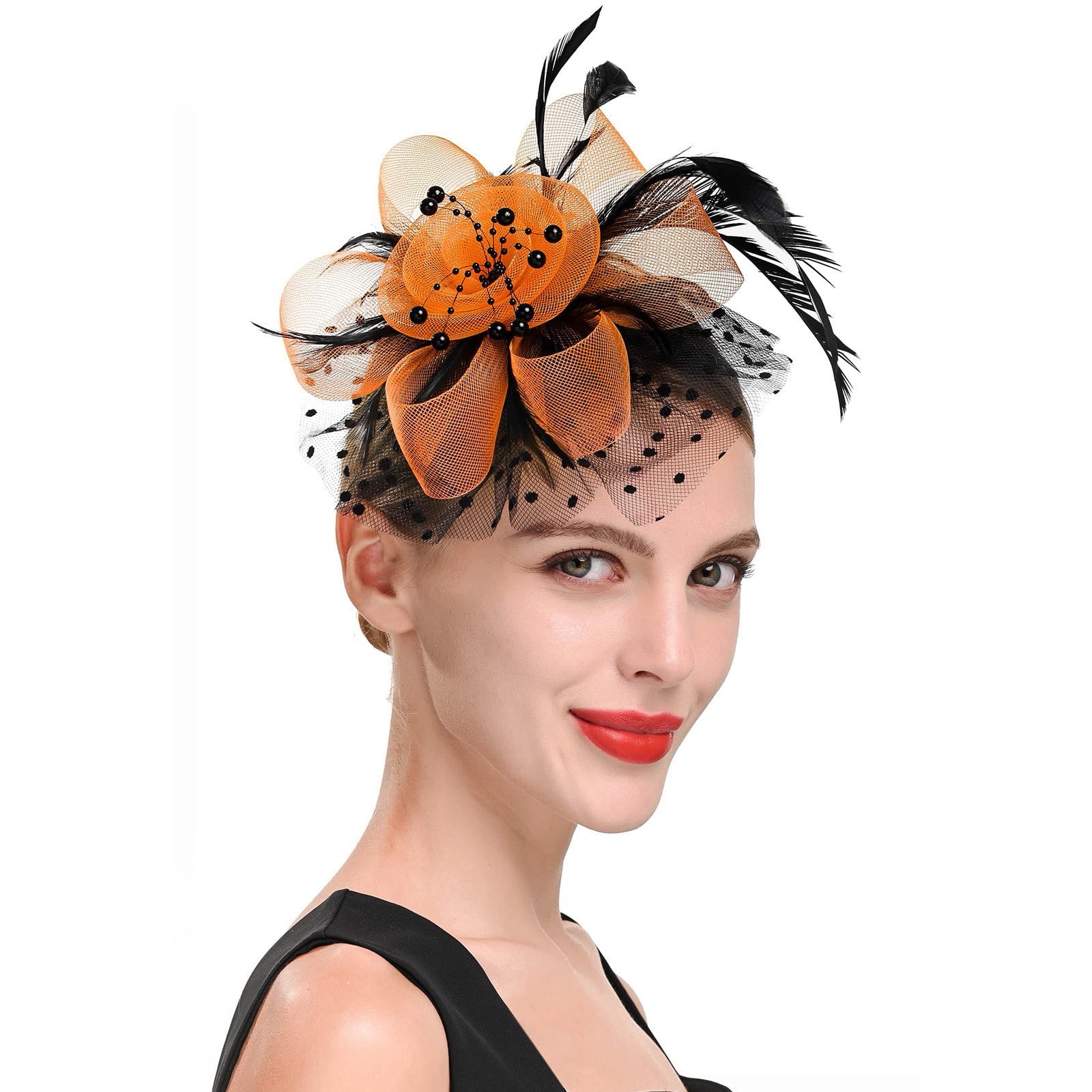 3971 Fascinators Hat Flower Mesh Feathers With A Headband And Clip Tea southwit Fascinators Hat for Women Tea Party Headband  main image 3