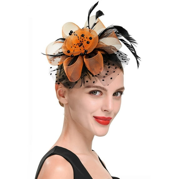 Fascinators Hat Flower Mesh Ribbons Feathers on a Headband and a Clip Tea Party Headwear for Women