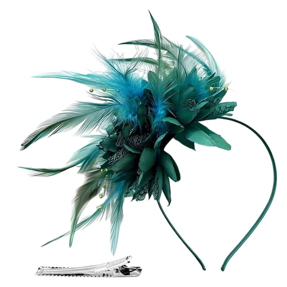 Fascinators Hat Flower Mesh Ribbons Feathers on a Headband and a Forked Clip with Feathers Cocktail Tea Party Headwear for Women and Girls
