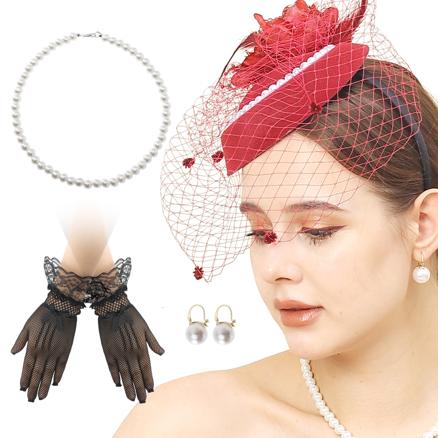 Wlfinkmo Kentucky Derby Feather Fascinator with Short Lace 