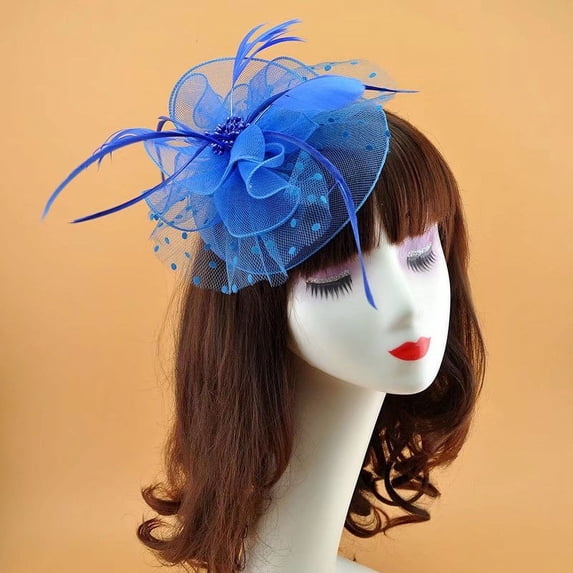 Fascinators Hat Sinamay Flower Mesh Feathers on a Headband and a Clip Tea Party Headwear for Girls and Women Blue