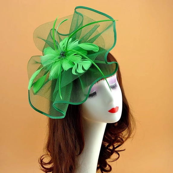 Fascinators Hat Sinamay Flower Mesh Feathers on a Headband and a Clip Tea Party Headwear for Girls and Women Green