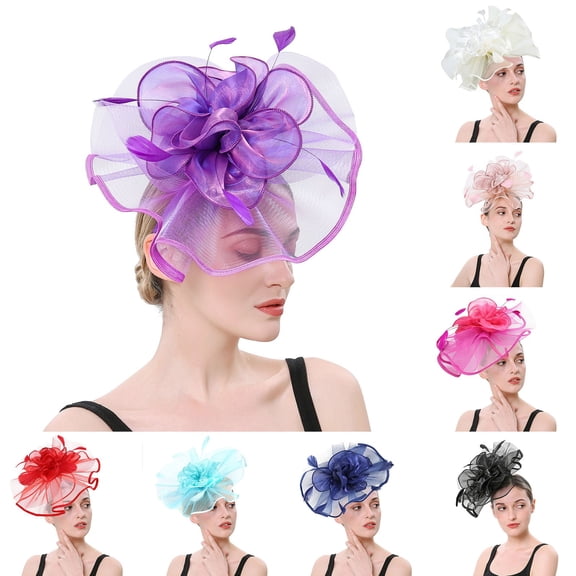 Fascinators Hat for Women LSQii Retro Floral Mesh Ribbons Headband Pink Headwear Beret Pillbox Hat for Photo Shoot Tea Party Church Bridal Wedding