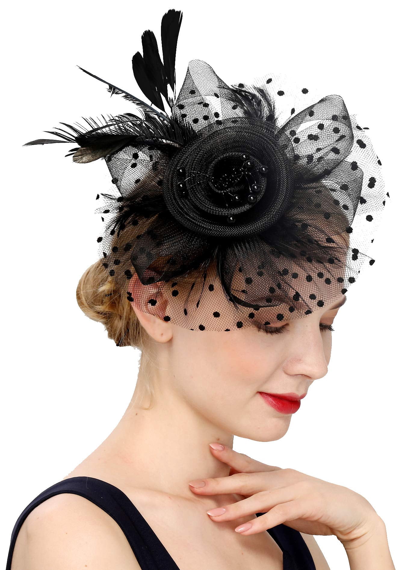 3685 Fascinators Hats For Women Tea Party Derby Hat Feather Mesh Flower Fascinators Hat Women Tea Party Headband Flower Cocktail  main image 3