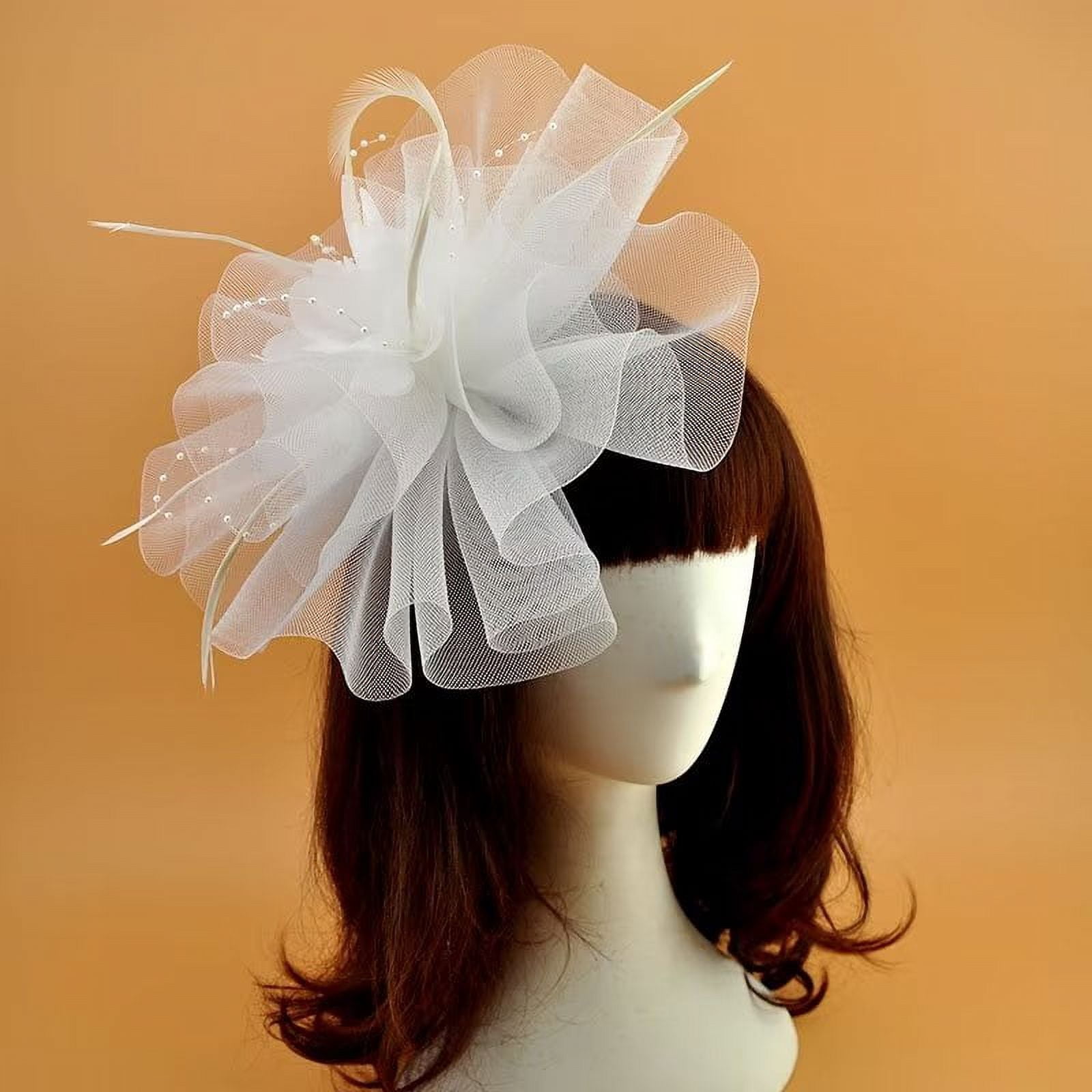 White Tulle Fascinator Derby Hat Adjustable Hair Clip Headband Wedding Tea Tulle Fascinator Hats with Spring Flower Clip - Elegant Hair  main image 3