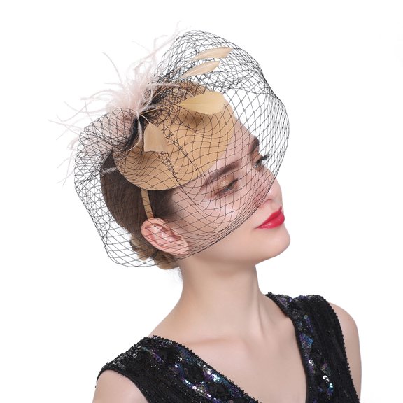 Fascinators Hats 20s 50s Hat Pillbox Hat Cocktail Tea Party Headwear with Veil for Girls and Women Khaki