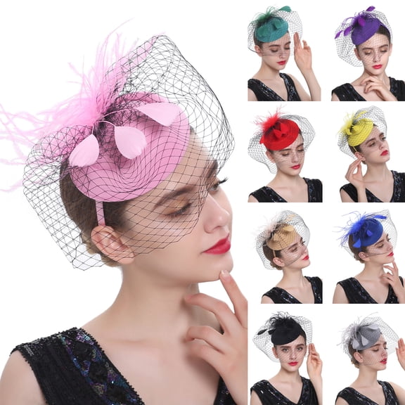 Fascinators Hats 20s 50s Hat Pillbox Hat Cocktail Tea Party Headwear with Veil for Girls and Women Pink