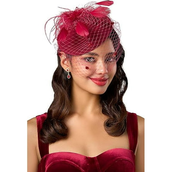 Fascinators Hats 20s 50s Hat Pillbox Hat Cocktail Tea Party Headwear with Veil for Girls and Women