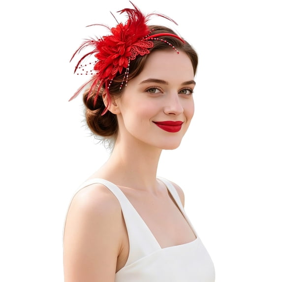 Fascinators Hats Tea Party Hats for Women, Feather Pearl Veil Headband for Wedding Dresses Accessories