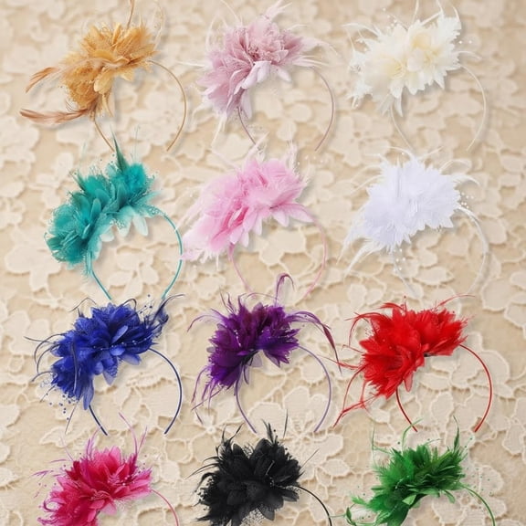 Fascinators Hats Tea Party Headwear with Veil Vintage Feathers Pearl on Headband or Clip