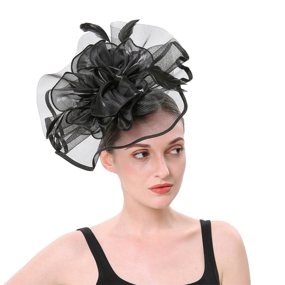 Fascinators Hats for Women Big Mesh Flower Hat For Tea Party Cocktail Wedding Church Hat for Women Hair Clips And Hoops Fascinators Womens Fascinators Hats for Women Tea Party Black One Size