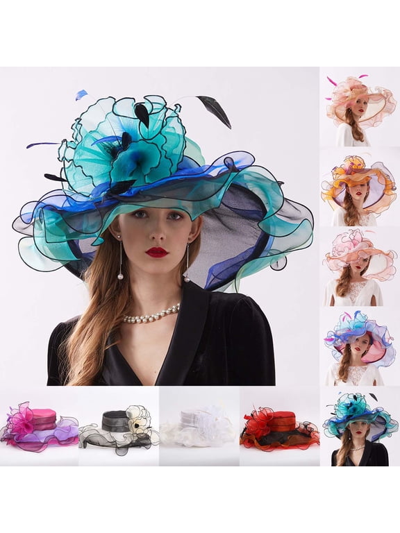 Fascinators Hats for Women Tea Party Easter Adjustable Sun Hat for Women Fashionable Wide Brim Summer With Elegant Embroidery for Outdoor Sophistication.