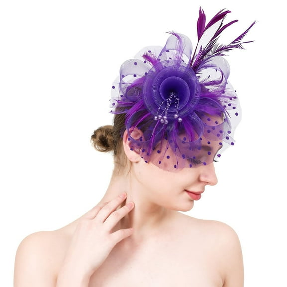 Fascinators Hats for Women Tea Party Flower Mesh Ribbons Feathers Headband Clip For Wedding Cocktail Church Hats for Women Fascinators Hats for Women Tea Party Purple One Size