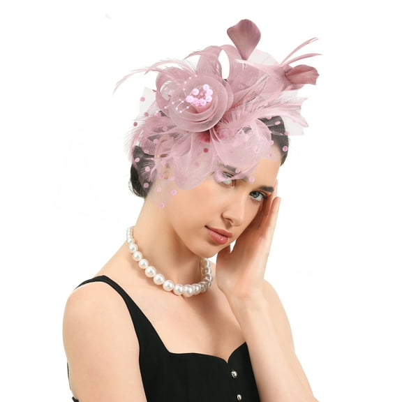 Fascinators Hats for Women Classic Satin Tea Party Headwear Fascinator Hat with Headband and Clip (Coupled Pink)