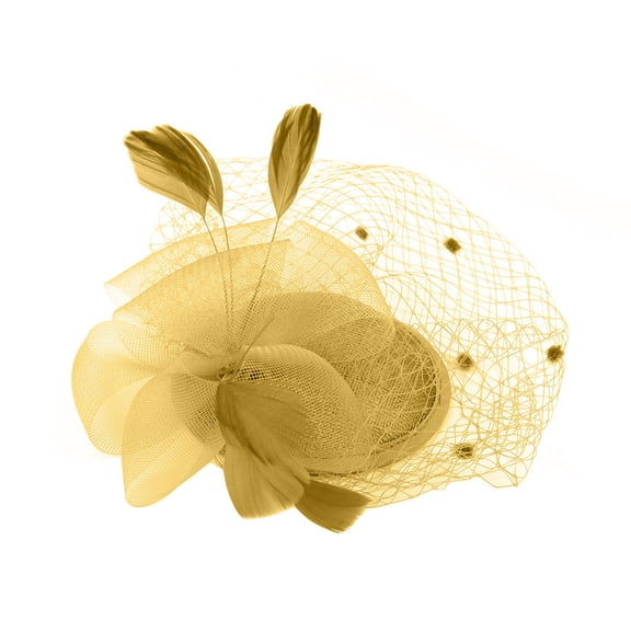 Fascinators Hats for Women LSQii Headwear Beret Pillbox Hat Gold Flower Mesh Ribbons Bow Knot Headband for Cocktail Tea Party Church Bridal Wedding