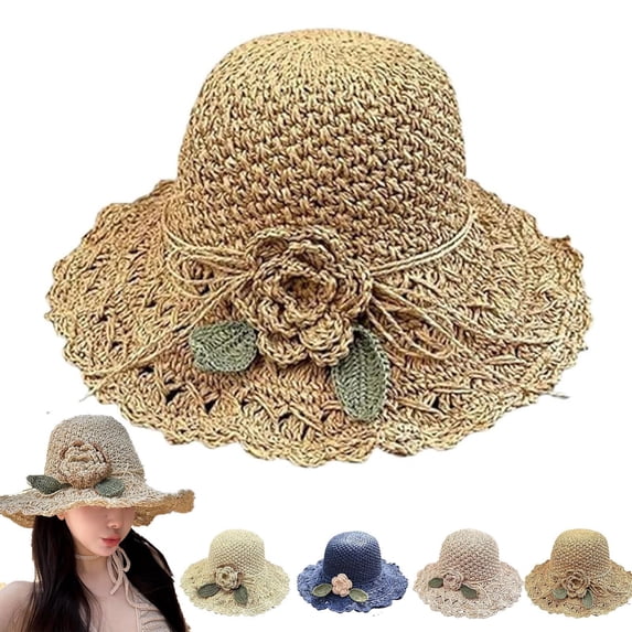Fascinators Hats for Women Tea Party Easter Crochet Straw Hat With Ruffle Detail Crochet Hats for Women Summer Beach Hand Woven Sun Hat