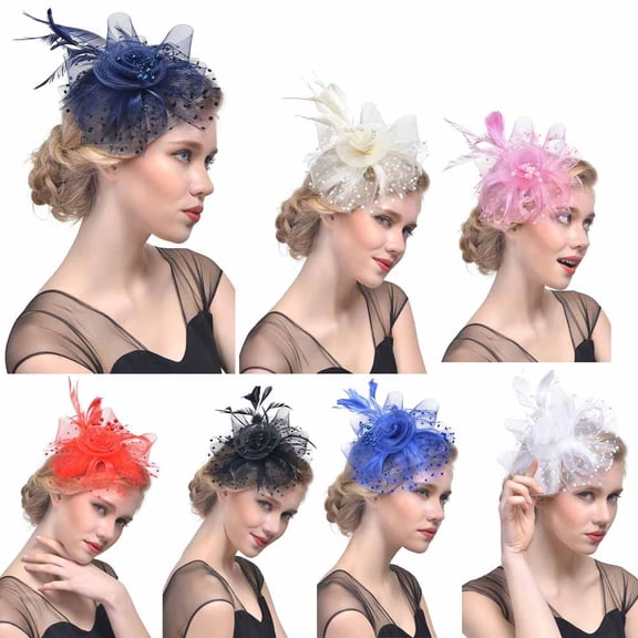 Fascinators Hats for Women Tea Party Mesh Flower Derby Fascinator Hat with Headband And Clip for Derby Events Wedding Church Headwear Navy One Size