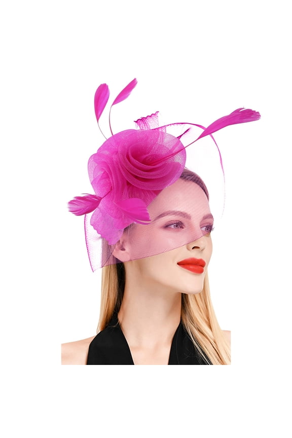 Fascinators Kentucky Derby Hat for Women Tea Party Hat with Headband with Feather Cocktail Tea Party for Women with Bow Flower Mesh Feathers Headwear Pillbox Hat Kentucky Derby Hat